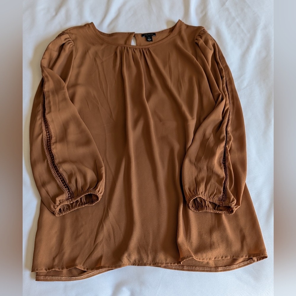 Ann Taylor Brown Long Sleeve Peasant Blouse